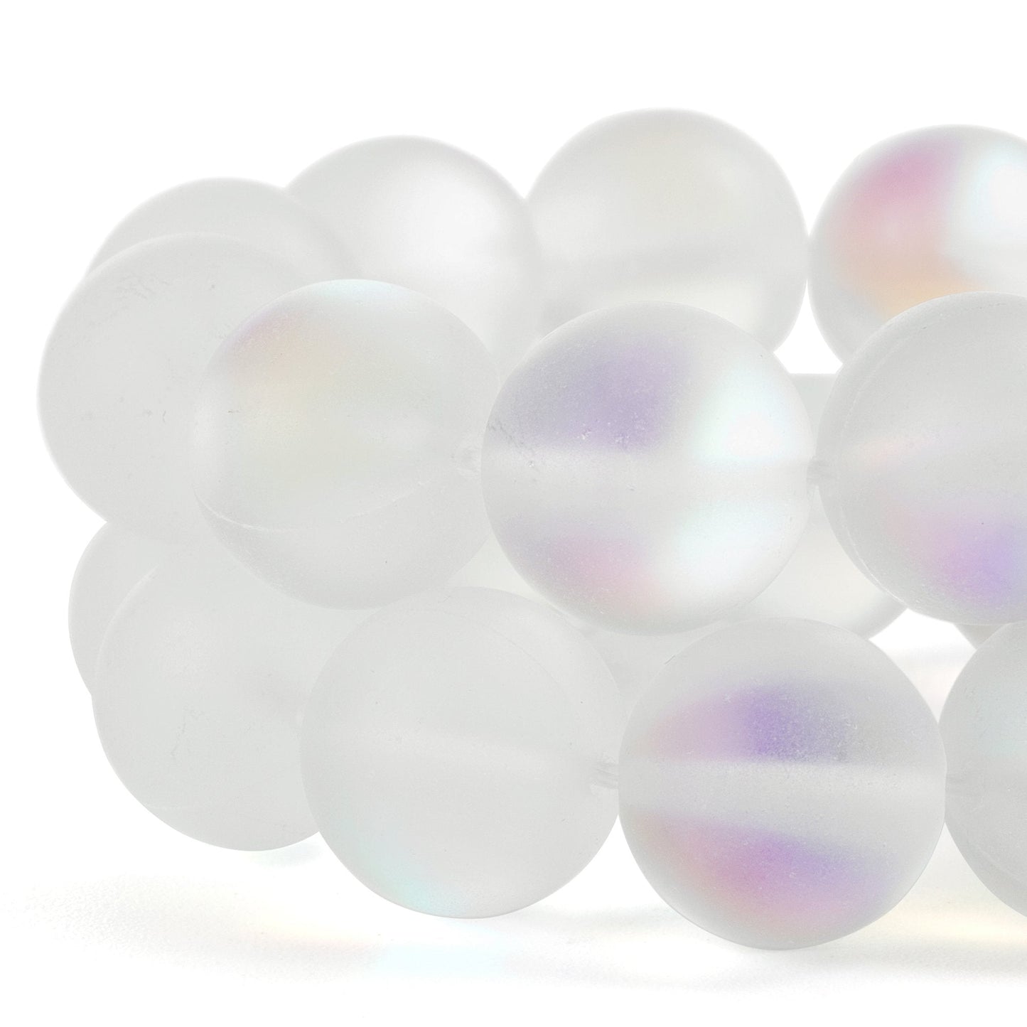 RUBYCA 10mm Round Moonstone Matte Crystal Glass Beads Aura for Jewelry Making White, 1 Strand