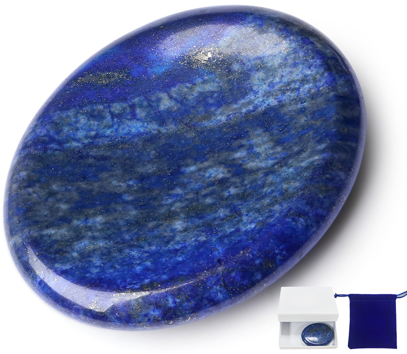 NUKAYAI Thumb Worry Stone Lapis Lazuli Stone Crystal Natural Healing Crystals Oval Tiny Stress Relief Gifts Small Trinkets Fidget Palm Meditation Accessories Anxiety Relief Items for Women Men