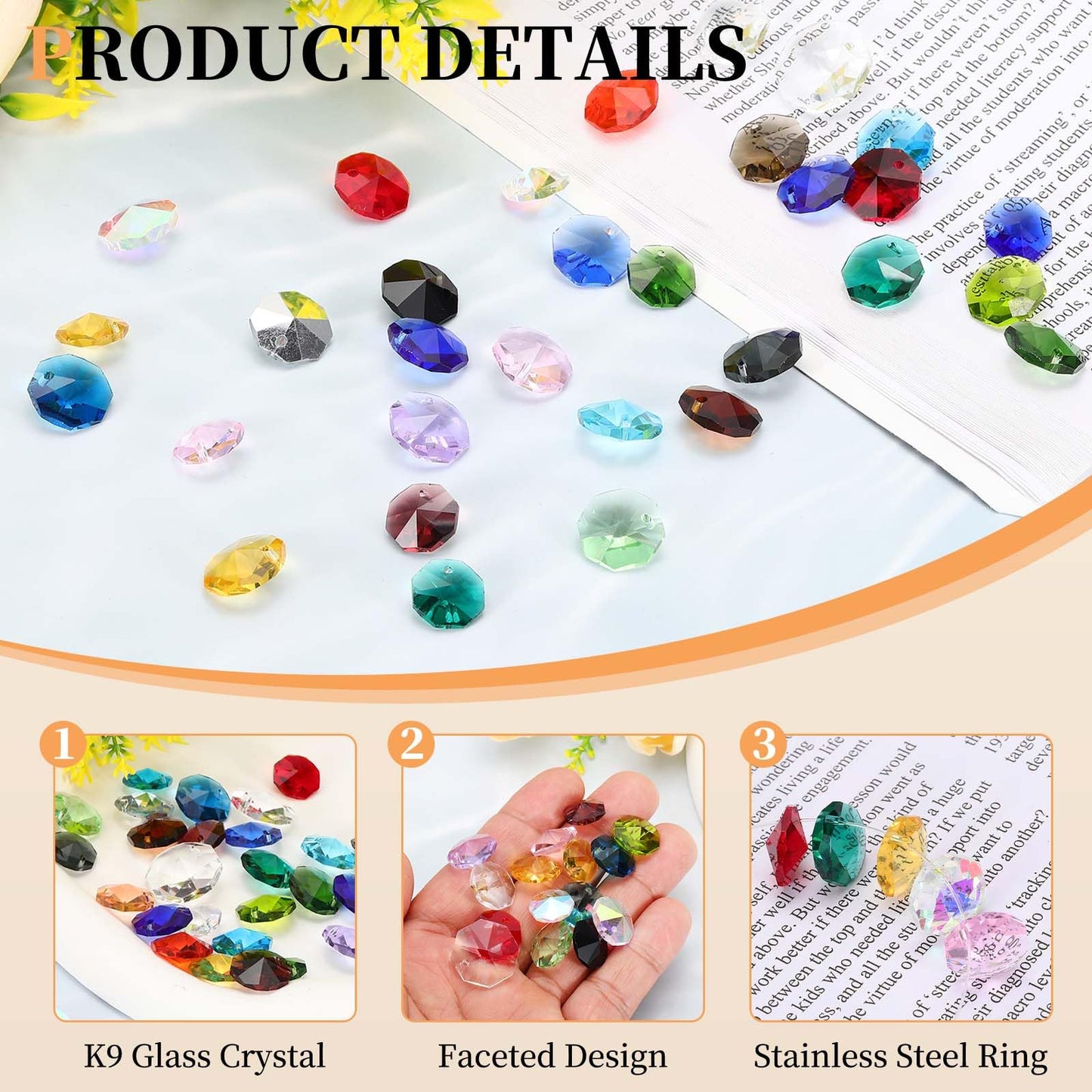 uxcell 50Pcs 1 Hole Crystal Octagon Beads, 14mm K9 Glass Hanging Chandelier Beads Prisms Parts for Crystal Chandeliers Lamp Hanging Pendant Jewelry DIY Craft, Peacock Blue