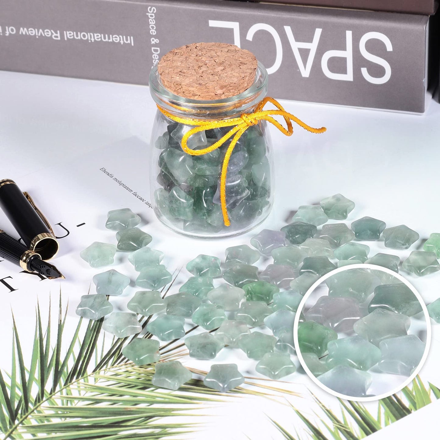 SUNYIK Pack of 20 Mini Star Crystal Pocket Stone, Healing Crystal Worry Stone for Reiki Meditation Anxiety Stress Jewelry Making, Fluorite