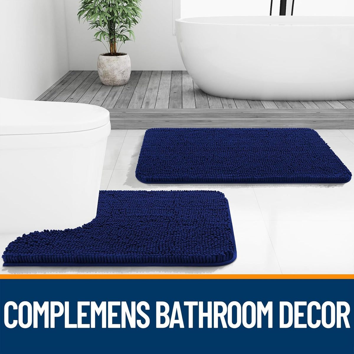 OLANLY Bathroom Rugs - Extra Soft Chenille Bath Mats with Rubber Backing | Quick Dry, Machine Washable, Navy 35x24