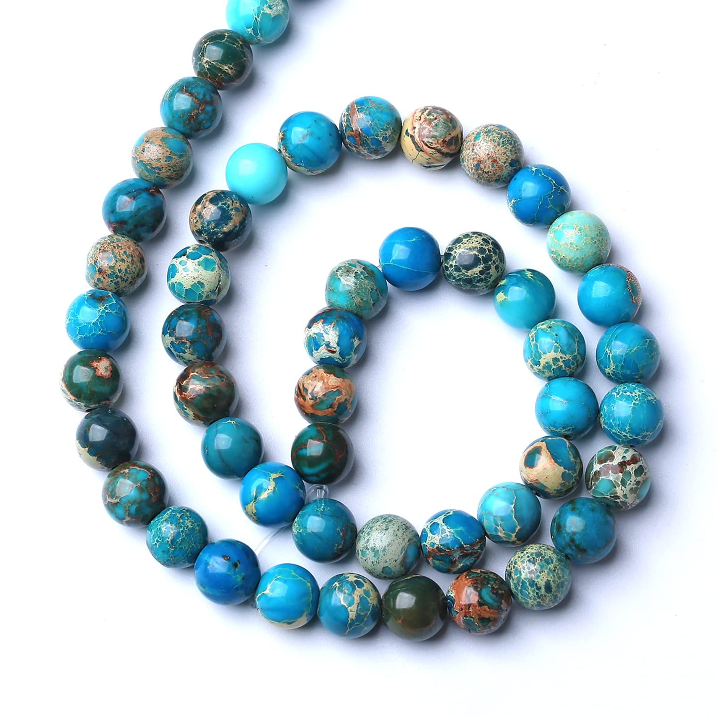 12MM 30PCS Natural Stone Blue Sea Sediment Impression Jade Spacer Loose Beads for Jewelry Making DIY Bracelet Necklace