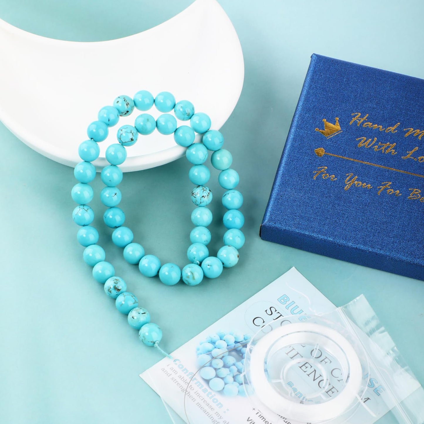 CMBYN Natural Stone Beads Round Genuine Real Stone Beading Strand Loose Gemstones DIY Smooth Bead for Bracelet Necklace Earrings Jewelry Making (Blue Turquoise, 8mm 45 Pieces)