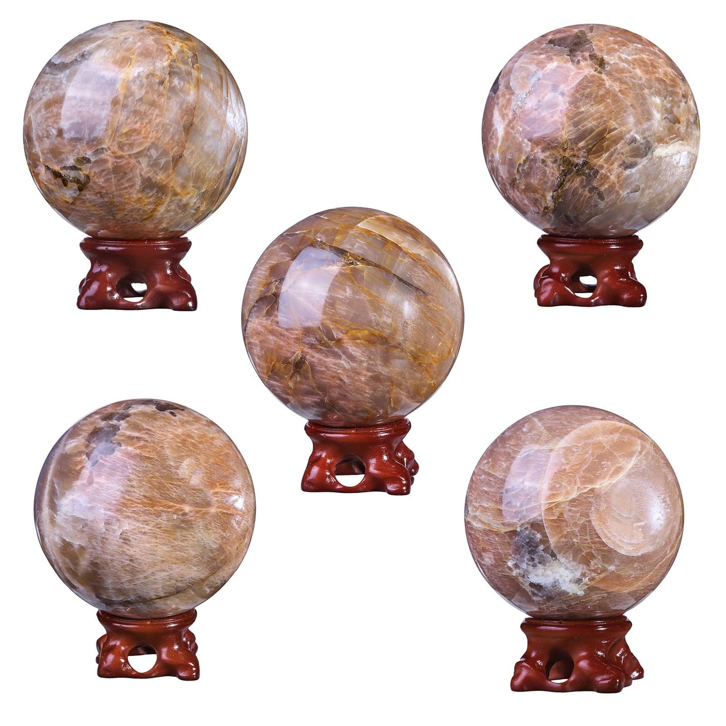 TUMBEELLUWA Orange Moonstone Crystal Ball with Stand for Fortune Teller Witchcraft Divination, Decorative Gemstone Sphere for Home Decor, 71-80 mm