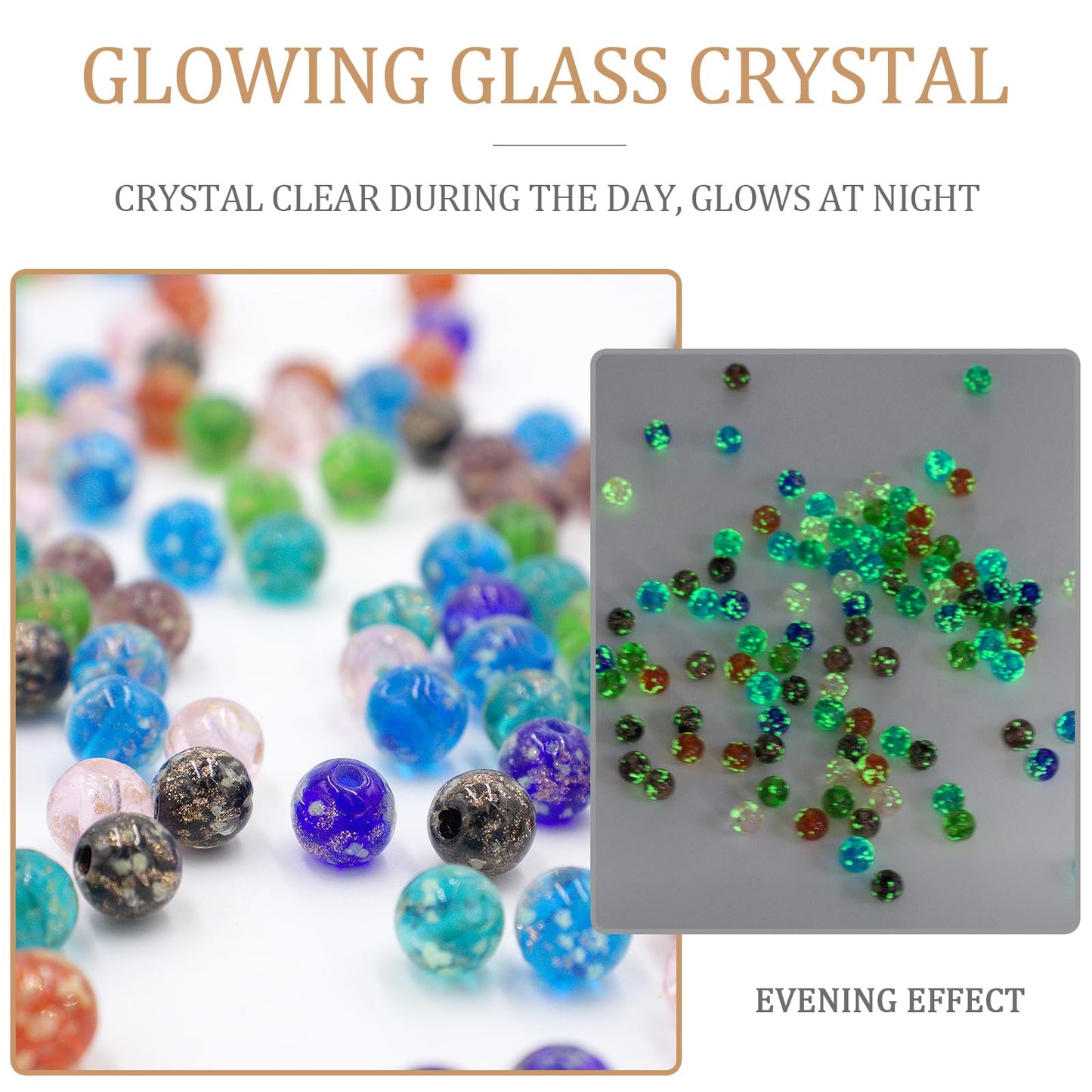 100Pcs Multicolor Glass Beads, 8mm Glow in The Dark Round Glass Beads for Jewelry Making, Earring Spacer Beads, DIY Crafts Bracelets Necklaces Earrings with 1.5~2mm Hole