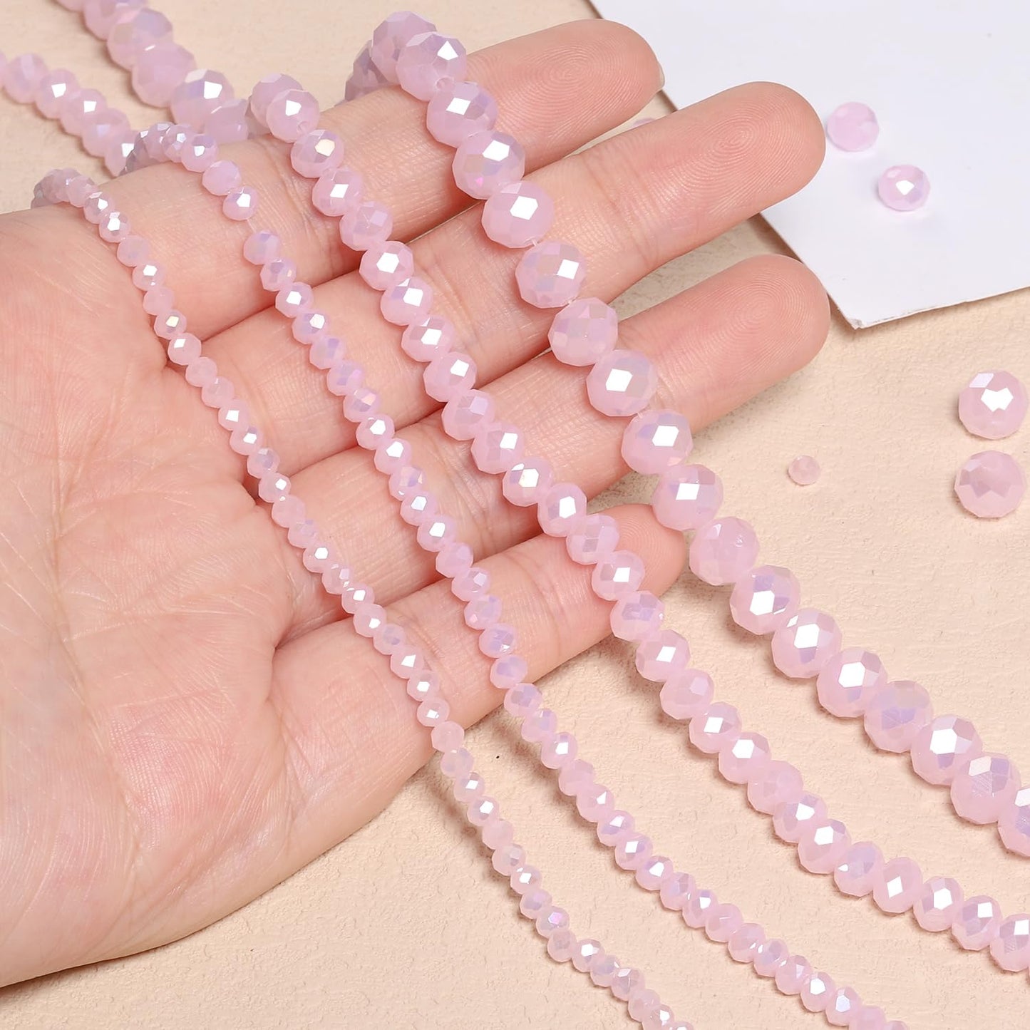 NITOPUPU 1000pcs 4mm Crystal Glass Beads for Jewelry Making Faceted Rondelle Flat Beads for Bracelets Necklace Earrings DIY Crafts (Pink AB Jade Crystal Bead)