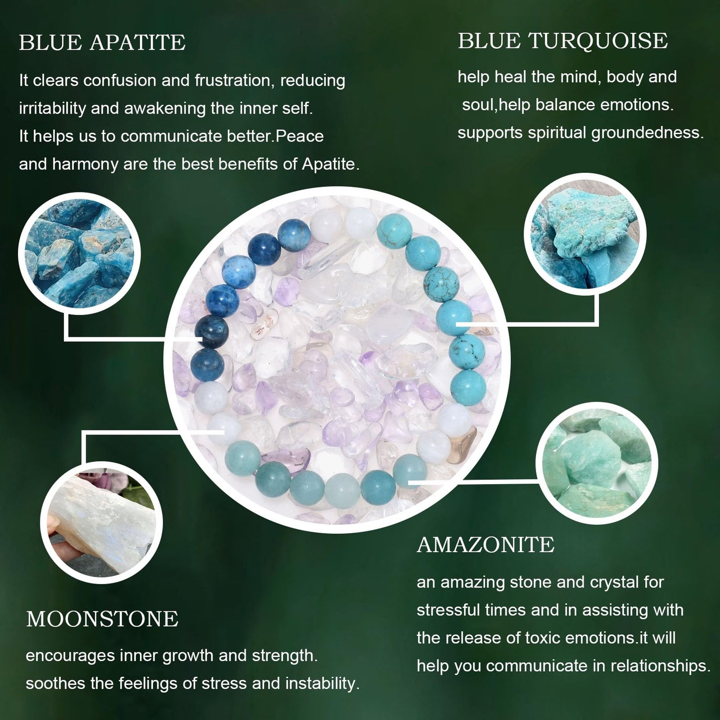 Ayriwoyi Beaded Bracelets for Women Friendship Turquoise Bracelet Healing Crystal Beads Stone Bracelet Blue Apatite Moonstone Bracelets