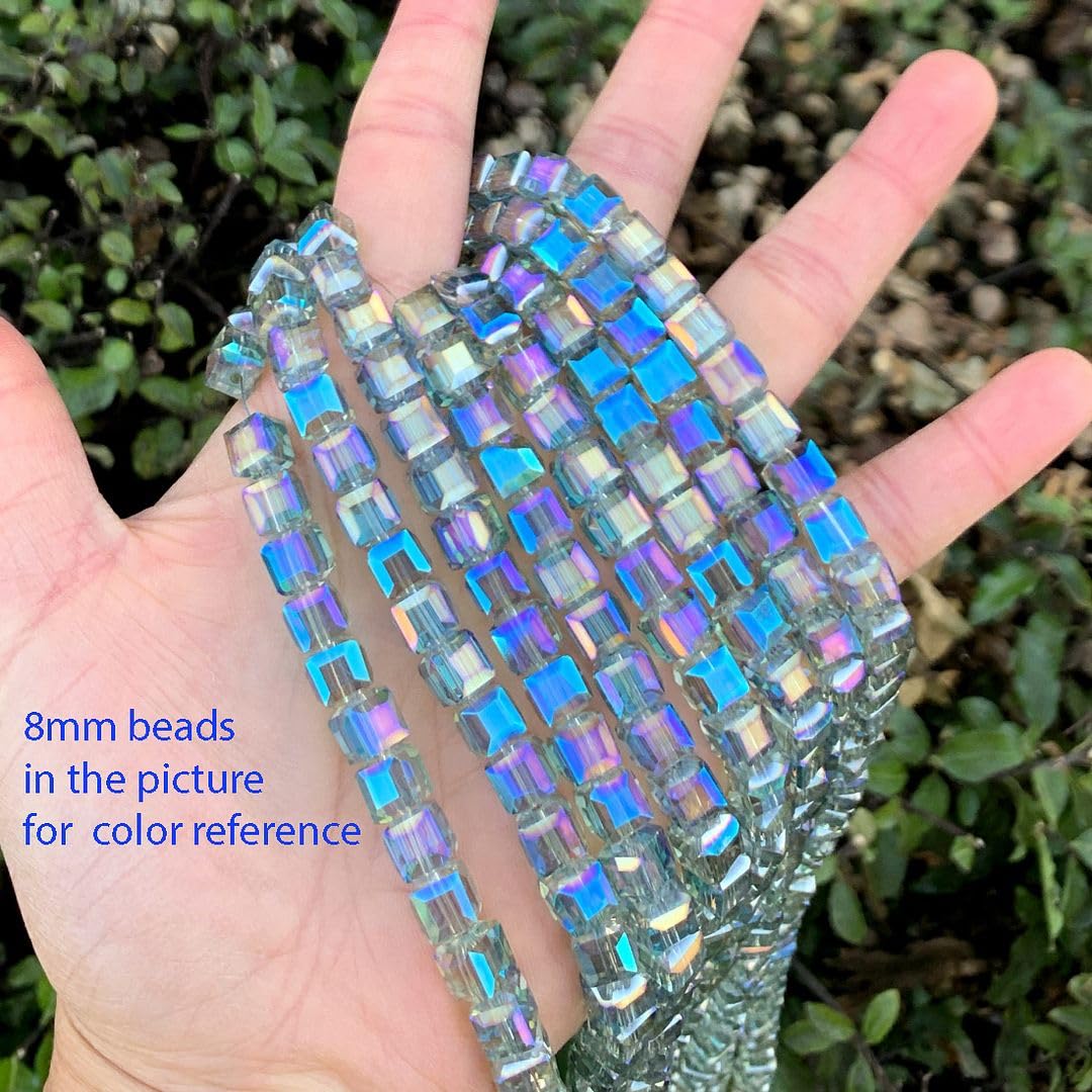 200pcs Czech Faceted Cube Crystal Glass Loose Beads Spacer Bulk 6mm (0.24 Inch) Peridot Shimmer for DIY Jewelry Craft Making CCC636