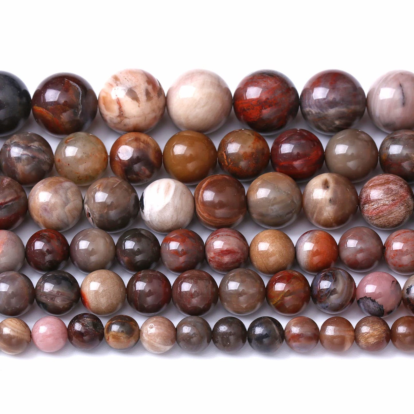 10MM 38PCS Natural Stone Petrified Wood Jasper Loose Beads for Jewelry Making DIY Bracelet