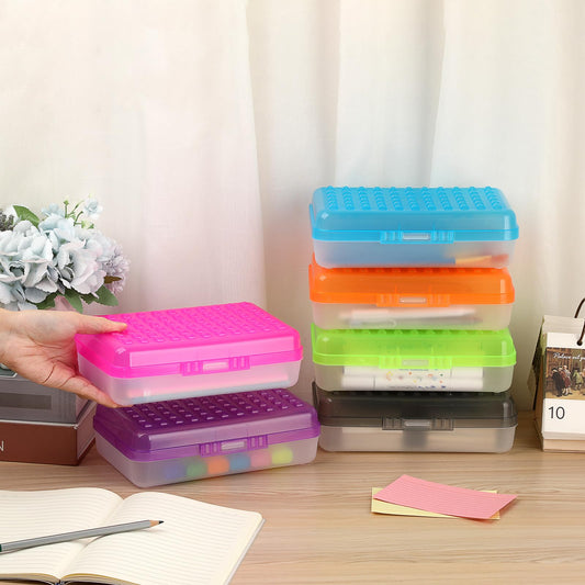BTSKY 6 Pack Multipurpose Utility Box- Large Capacity Pencil Box with Lid Snap Closure Pencil Holder for Organize and Carry Pencils Watercolor Pens Stationery Office Supplies Organizer Colorful
