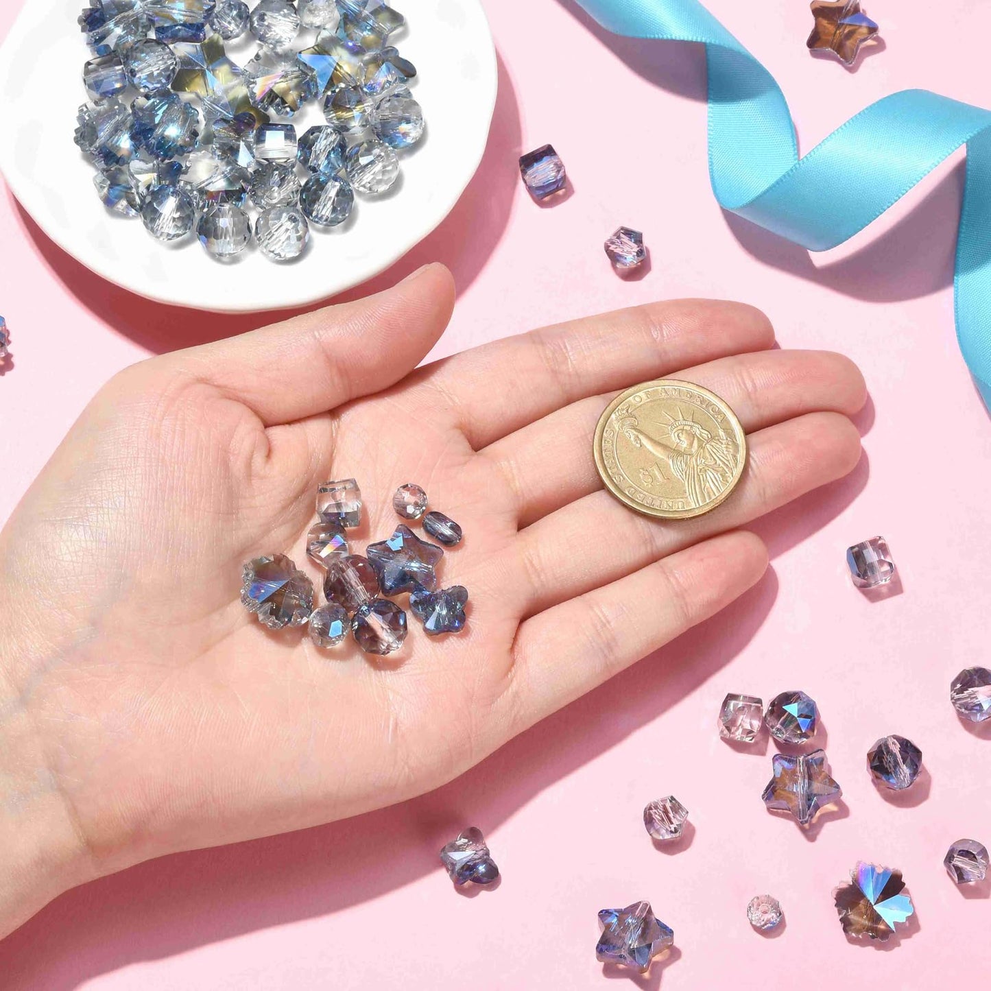 LiQunSweet 100 Pcs Blue Plated Faceted Crystal Glass Crystal Beads Bulk for Bracelet DIY Jewelry Making Earrings Necklace