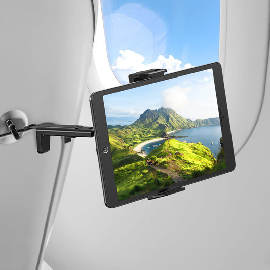 vizzicool Tablet Holder–Airplane iPad/Kindle/Phone Holder Mount for iPad & Tablets, Travel Tablet Stand for Plane Seat Back, Kitchen and RV, Fits 5.9"-9.8" Devices, Release Hands Flight Accessories