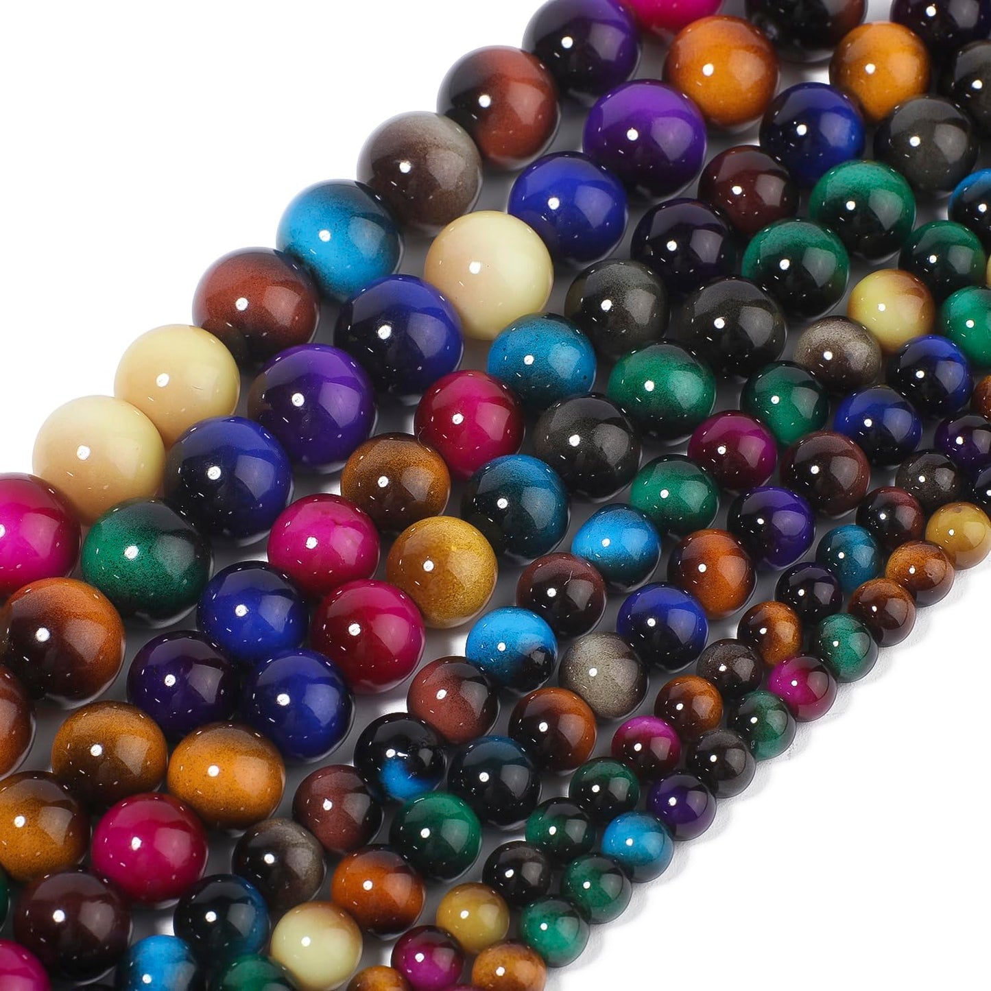 Song Xi 28PCS 12mm Mixed Color Tiger Eye Gemstone Beads for Jewelry Making, Round Smooth Glass Beads for DIY Bracelet Necklace Earring Keychain, Arts and Crafts, for Christmas Wedding Birthday