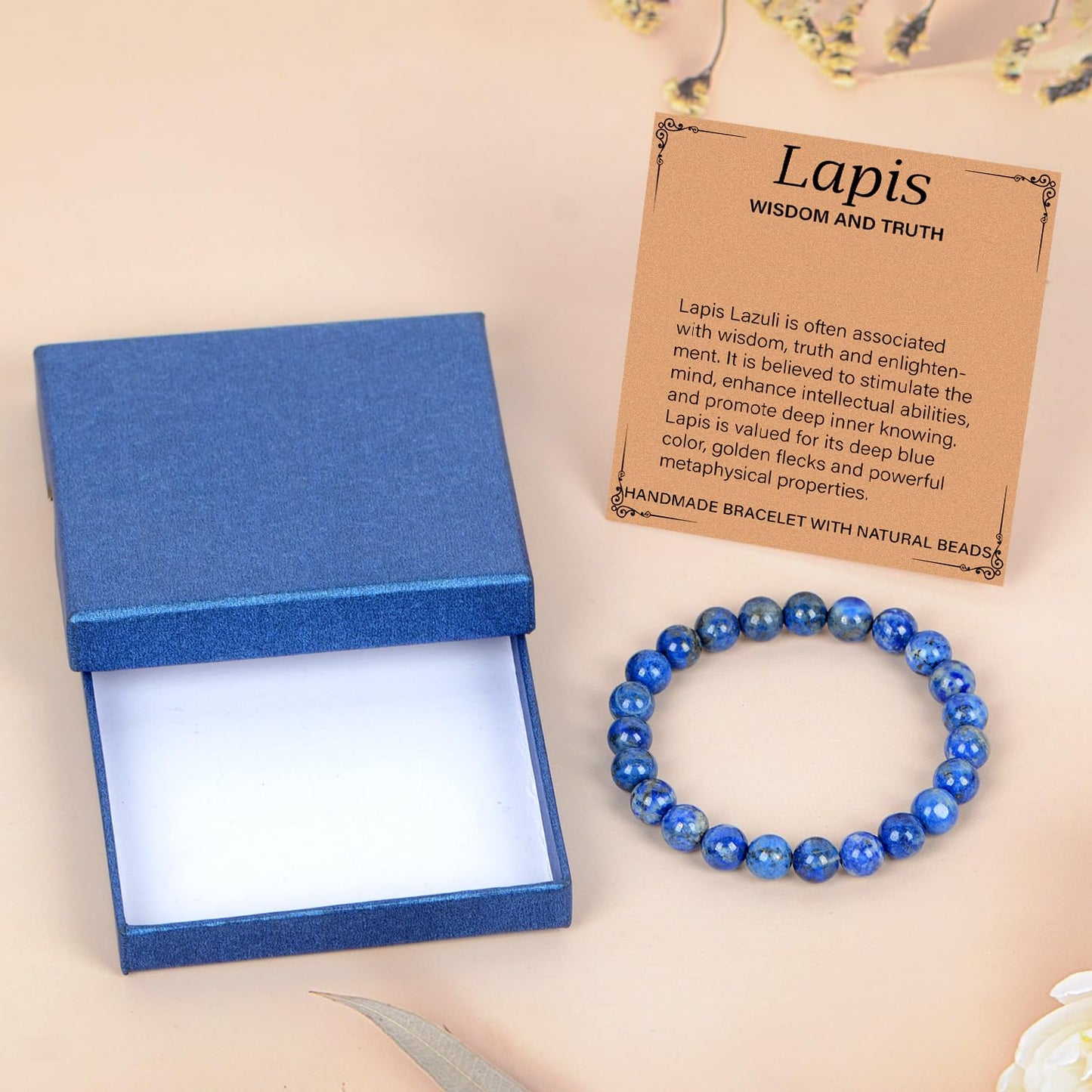 LPBeads Handmade Natural Gemstone Stretch Elastic 8mm Lapis Lazuli Bracelet Healing Crystal Round Stone Beads Jewelry Gifts for Women Men