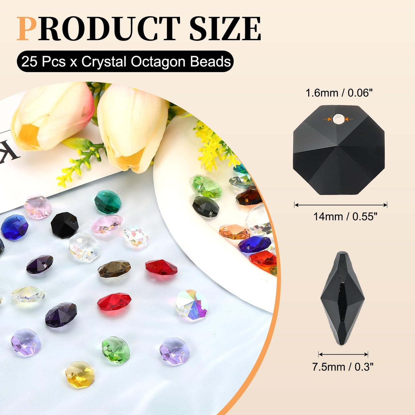 uxcell 25Pcs 1 Hole Crystal Octagon Beads, 14mm K9 Glass Hanging Chandelier Beads Prisms Parts for Crystal Chandeliers Lamp Hanging Pendant Jewelry DIY Craft, Black