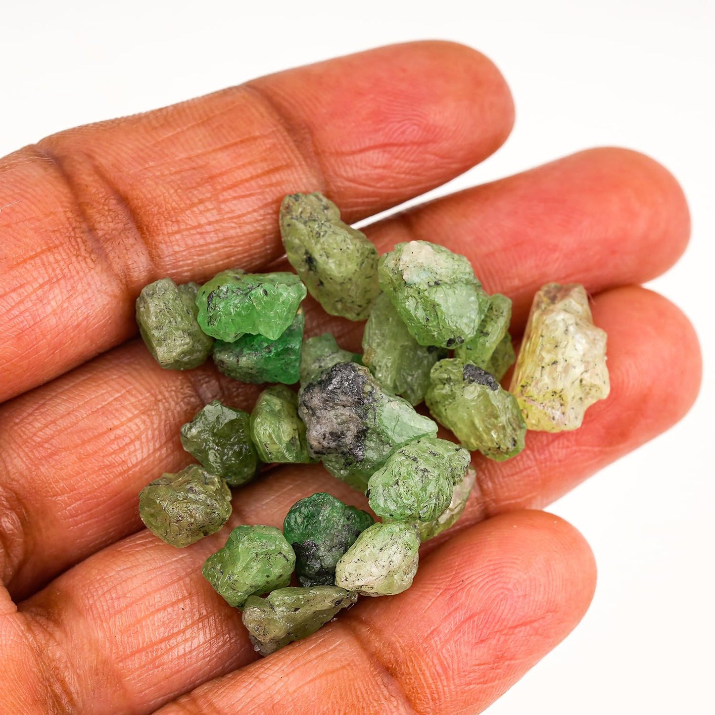 ColouredRocks 50 carats Tsavorite Green Garnet Crystals, Raw Stones, Rough Gemstones, Jewelry Making Supply, Cabbing, Polishing, Cutting, DIY, Crafts (16-18pcs) (5-10mm)
