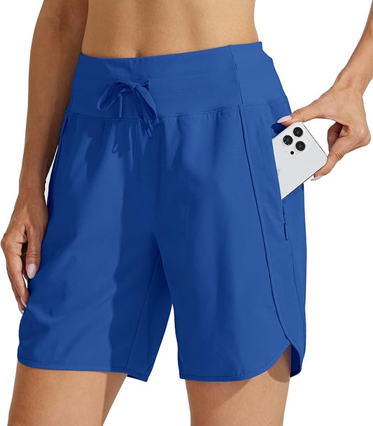 Willit Women's 7" Athletic Running Shorts Long Workout Hiking Shorts Quick Dry High Waisted Active Zipper Pocket(X-Small)