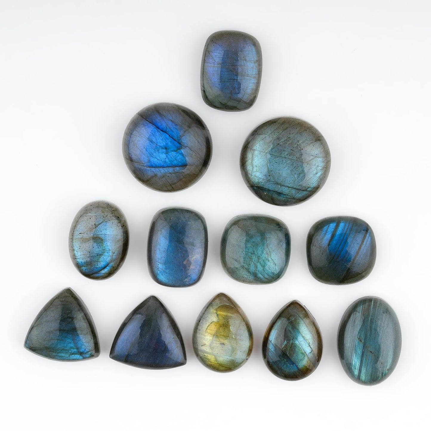 GemSymphony Natural Labarodite Gemstone Cabochon Pack of 3 Mixed Shapes – Polished Crystal Stones for Jewelry Making Supply, Healing, Reiki & DIY Crafts, Natural Gem Cab Set for Wire Wrapping( 10-20 mm)