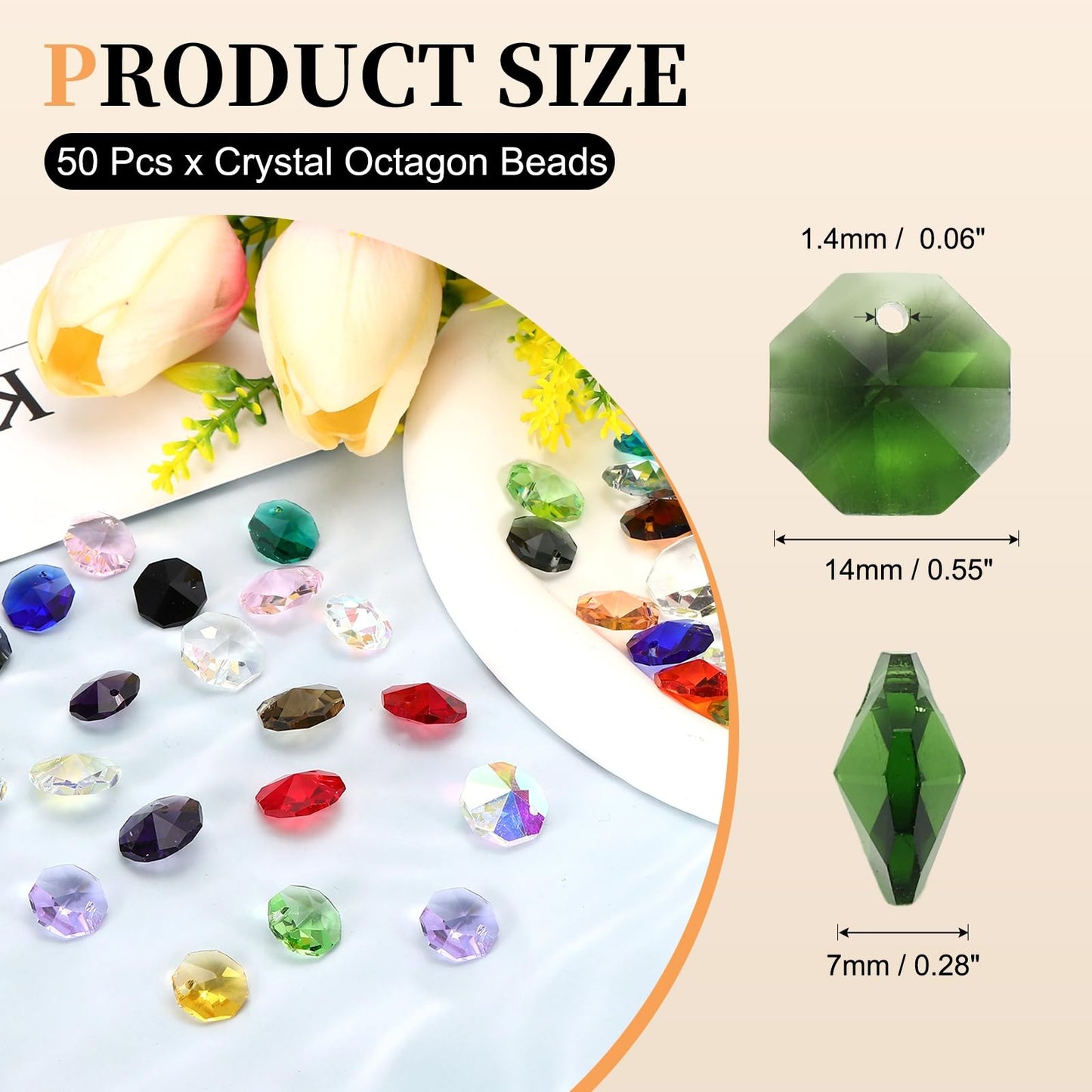 uxcell 50Pcs 1 Hole Crystal Octagon Beads, 12mm K9 Glass Hanging Chandelier Beads Prisms Parts for Crystal Chandeliers Lamp Hanging Pendant Jewelry DIY Craft, Green