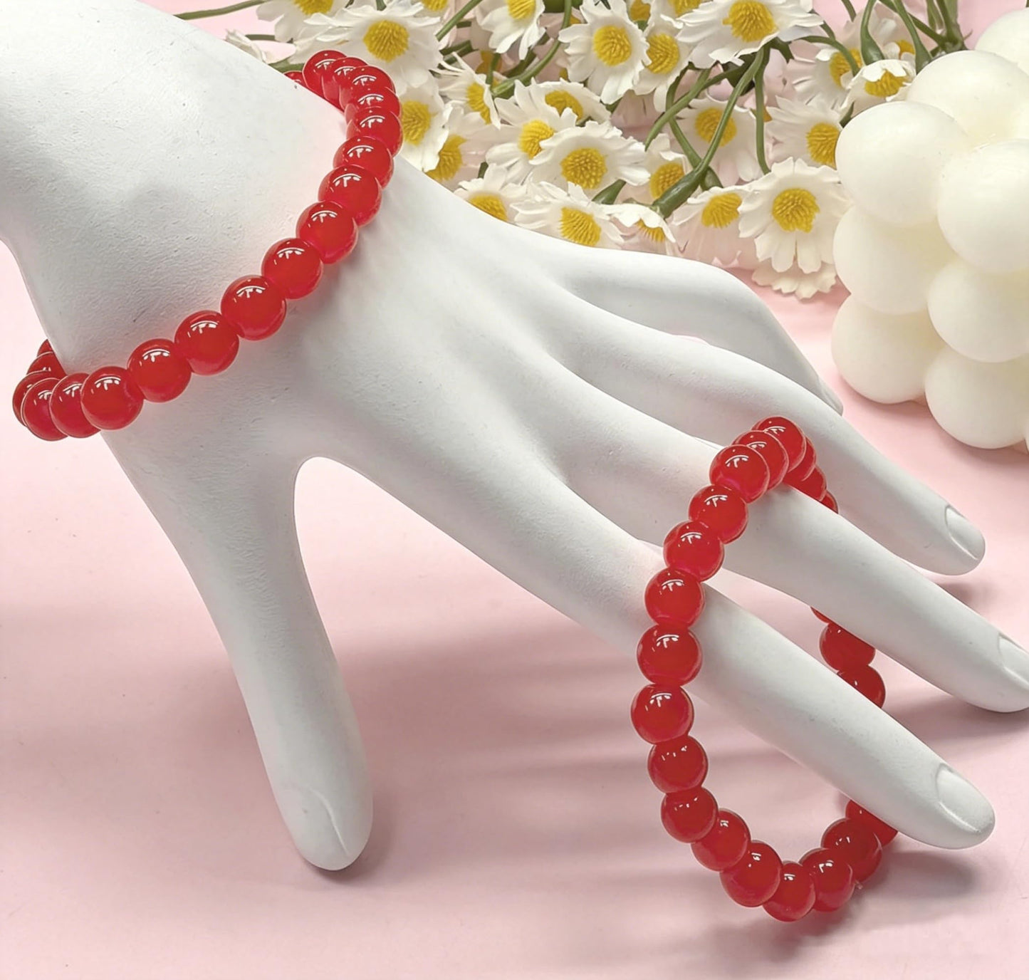 200PCS Glass Beads 8mm Glass Beads for Bracelets Necklaces Jewelry Making DIY Crafts (Red)