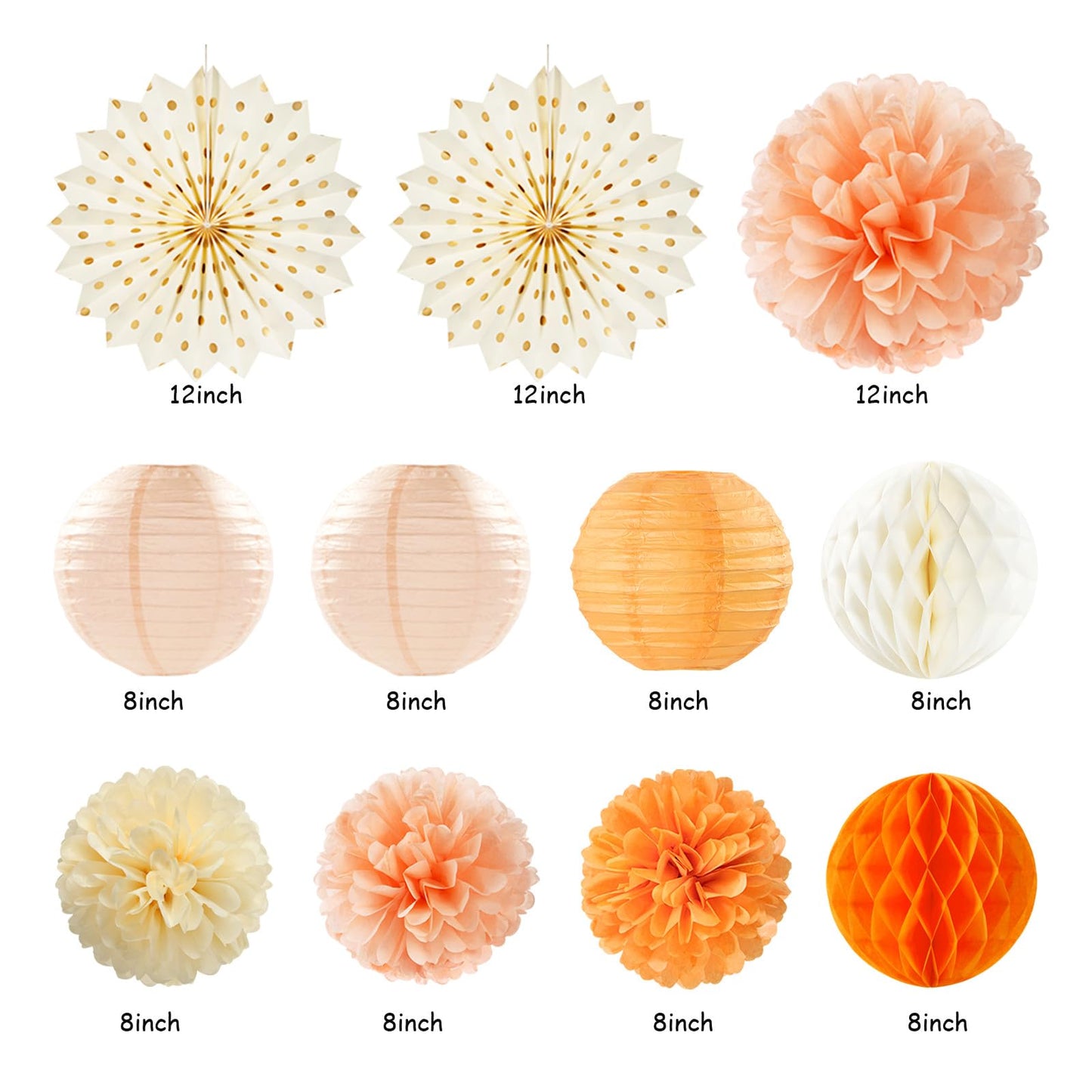 Orange-Beige Fal Boho Birthday Party-Decorations - 21pcs Autumn One Two Sweet Peach Happy Banner,Girls Groovy Paper Streamers Lanterns Honeycomb,Tissue Pom Poms Fan,Hippie Garland Decor Huglony