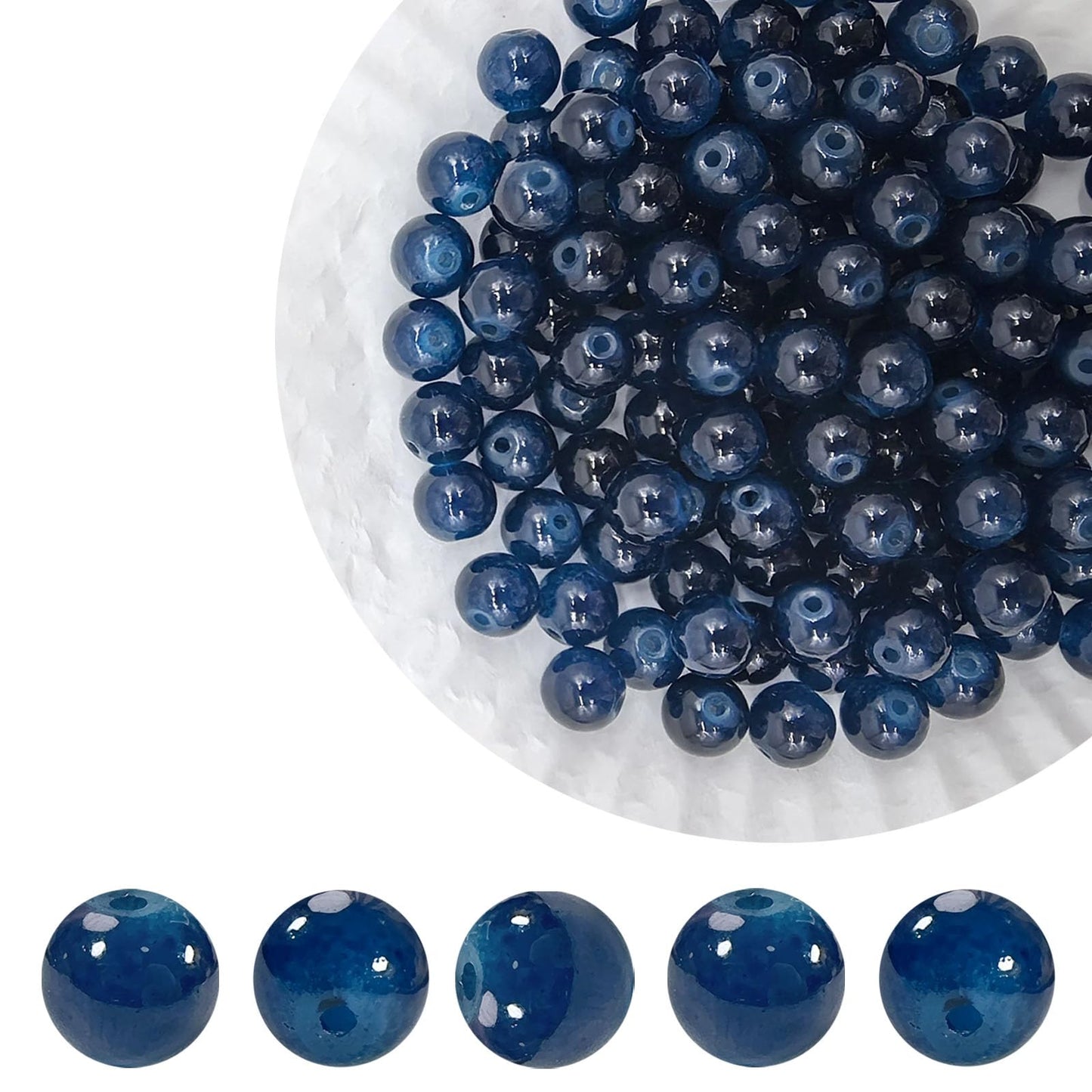 Pamir Tong Navy Blue Round Glass Beads for Bracelet-400pcs 8mm Pretty Smooth Loose Beads for Necklace-Earring-Jewelry Making and DIY Crafts & Project