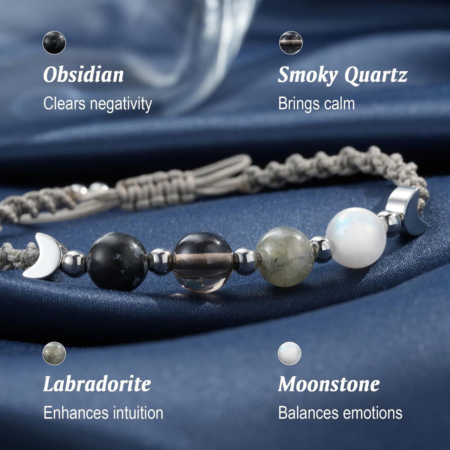KOFISNI Moonstone Healing Bracelet for Women Negative Energy Hope Bracelet for Women Blocker Black Obsidian Bracelets First Time Mom Gifts Mothers Day Friendship Gifts for Him Her (Good Vibes Only)