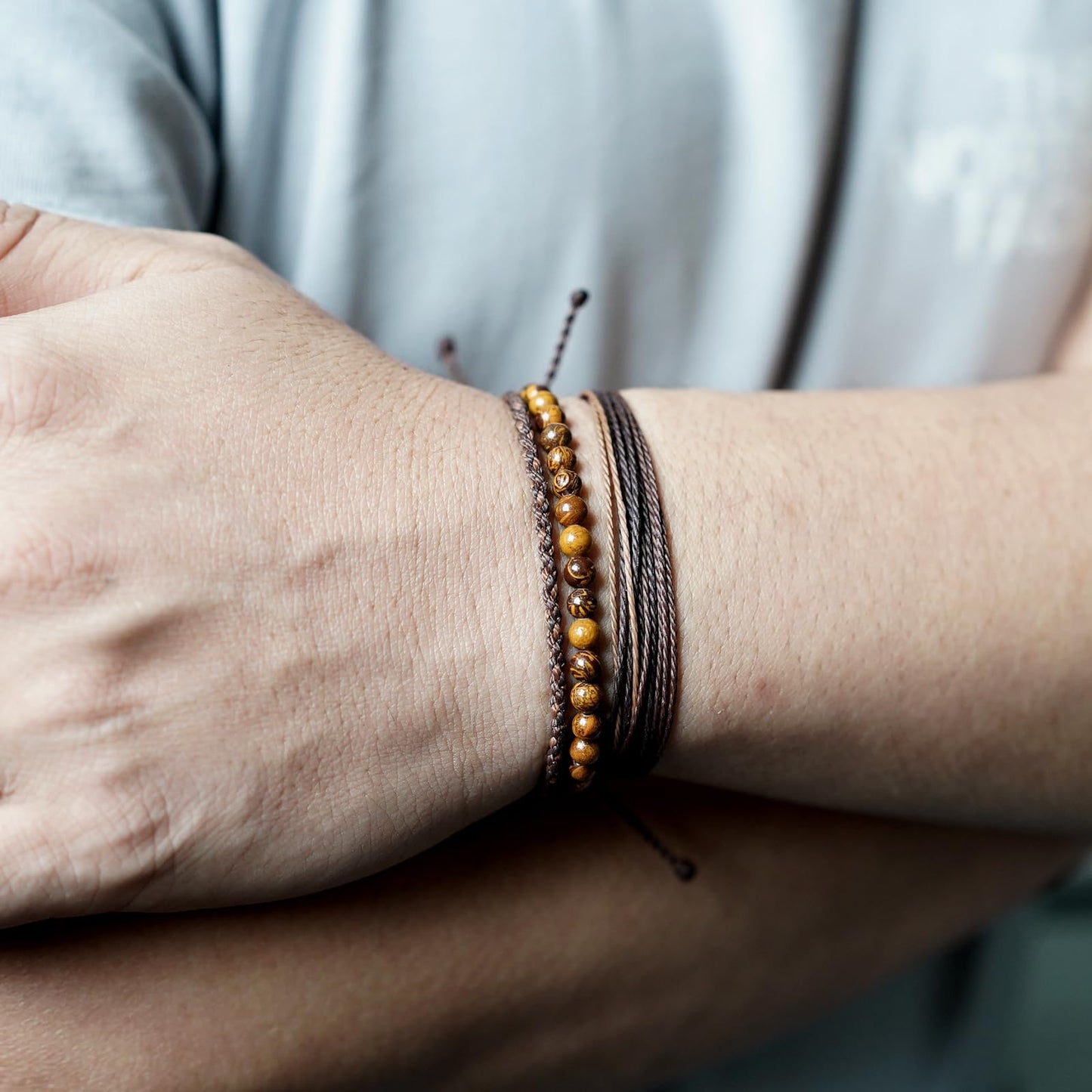Handmade Natural Stone Beaded Healing Bracelet Gift for Men Adjustable Rope String Bracelet (Rubber stone, Adjustable)