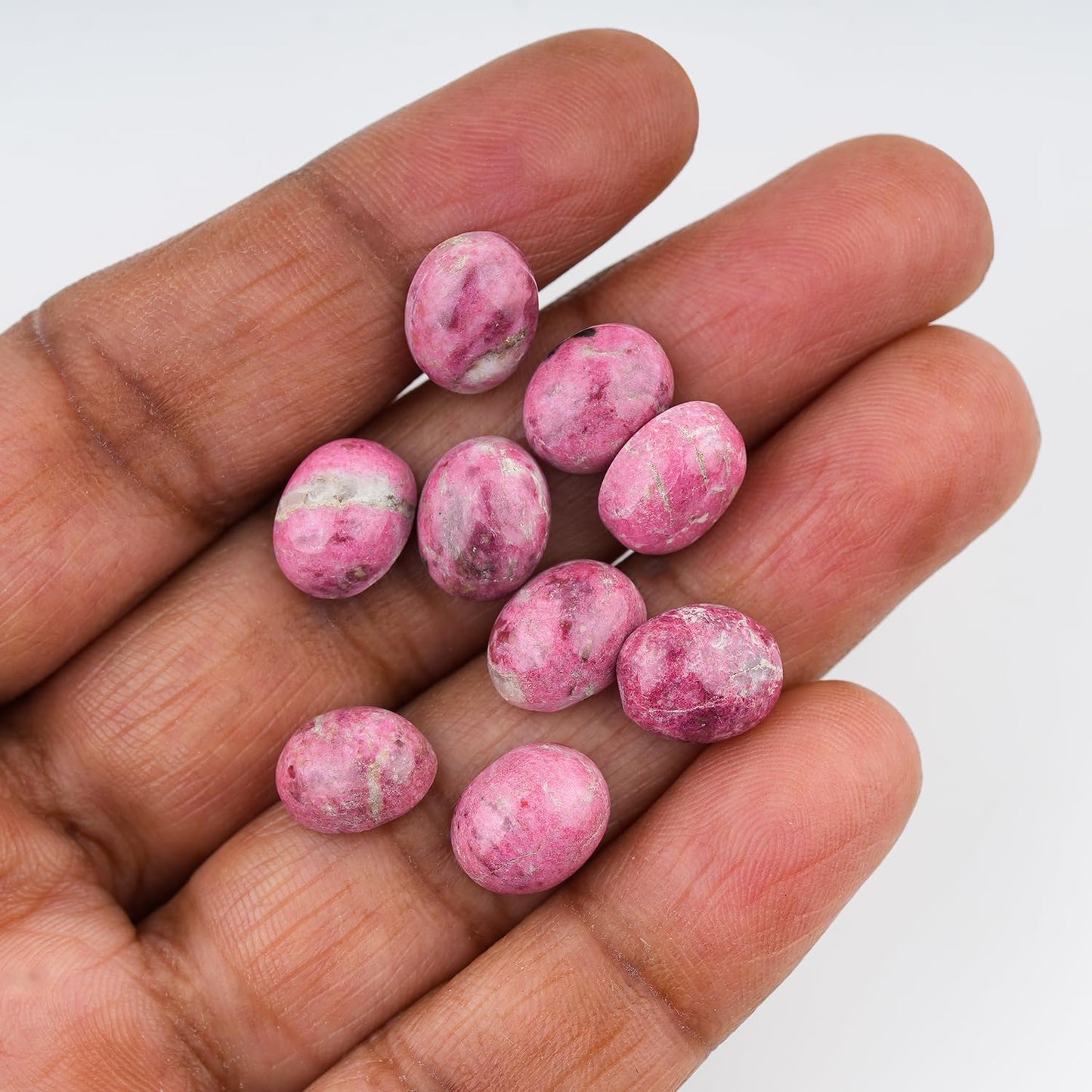 ColouredRocks (10 pcs. THULITE, Oval Shape, Natural Cabochon Crystals, Loose Gemstone, Wholesale Polished Supply, Jewelry Making, DIY Craft, Gem Collection (8x10mm approx.)