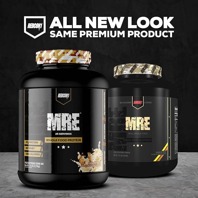 REDCON1 MRE Protein Powder, Banana Nut Bread - Meal Replacement Protein Blend Made with MCT Oil & Whole Foods - Protein with Natural Ingredients to Aid in Muscle Recovery (25 Servings)
