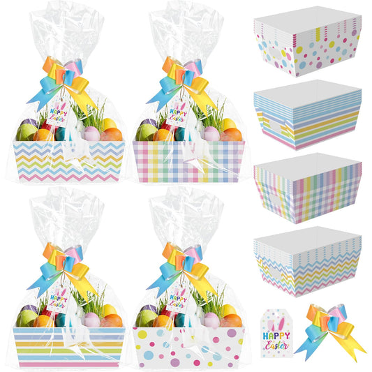 Cinrobiye 12 Pcs Pastel Basket for Gifts Bulk DIY Empty to Fill Kit Candy Tray Favor with Include Wrap Bags Pull Bows for Spring Holiday Baby Shower Wedding Anniversaries Birthdays Party