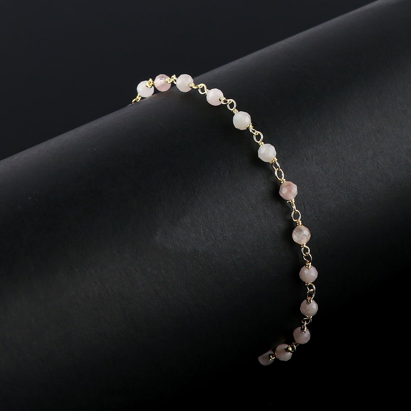 CRYSTALINES Natural Rose Quartz Gemstone Cluster Bracelet, 14K Gold Plated Rosary Chain Beads, Handmade Bohemian Jewelry for Women, Healing Crystals, Birthday Christmas Gift, 8"