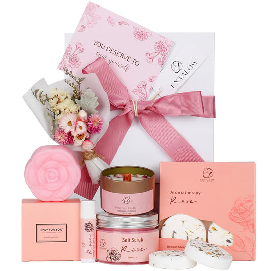 EXTALOW Spa Gifts for Women Bath and Body Gift Baskets Mothers Day Gift Rose Home Spa Set Self Care Gifts for Mom Sister Her Wife Birthday Gifts for Women Spa Kit Care Package Thank You Gift