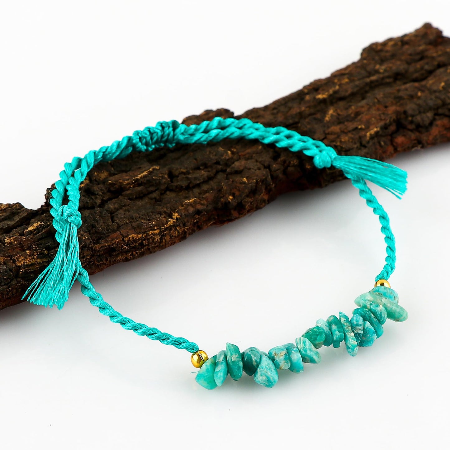 TGH Natural Amazonite Chips Braided Bracelet Healing Birthday Resizable Hand Braid Rope Thread Protection Bracelet for Men Women Gemstone Jewelry 7 inch Christmas Gift (Amazonite)