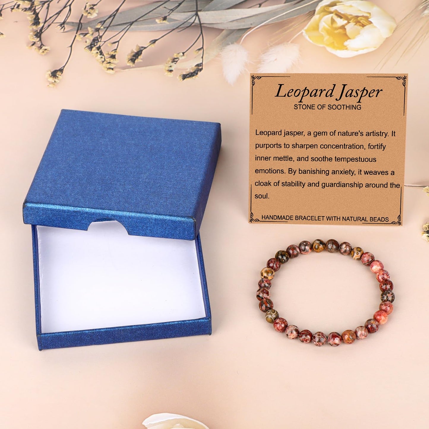 LPBeads Handmade Natural Gemstone Stretch Elastic 6mm Leopard Jasper Bracelet Healing Crystal Round Stone Beads Jewelry Gifts for Women Men