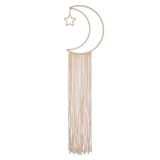 NoJo Little Love Natural Ivory Macramé Moon Shaped Wall Décor with Fringe, 18" Long