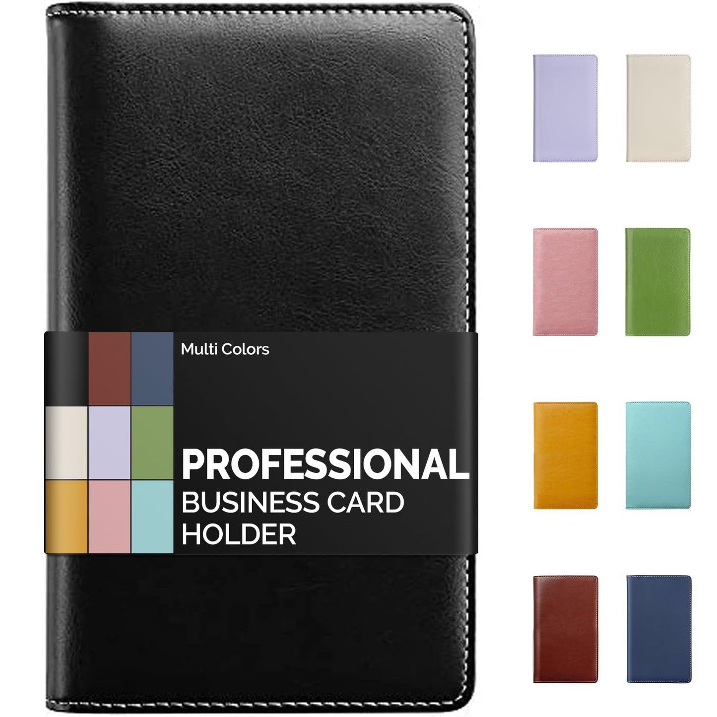 Sooez Leather Professional Business Card Book Holder Organizer, 240 Capacity Credit Card Booklet, PU Name Cards Holder Storage File for Men Women, 7.7 x 4.5 Inch, Black