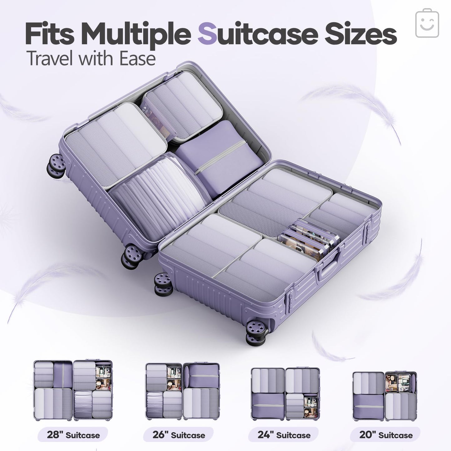 Veken 11 Set Compression Packing Cubes for Travel Essentials,Compressible Expandable Large Luggage Suitcase Organizer Bags for Clothing,Durable Space Saver Storage Bags with Toiletry Bags(Purple Gray)