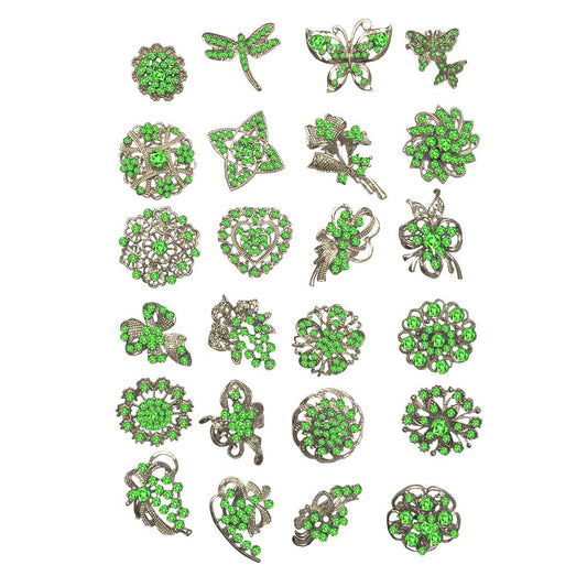 Ezing Lot 24pc Shining Rhinestone Crystal Brooches Pins DIY Wedding Bouquet Kit (F)