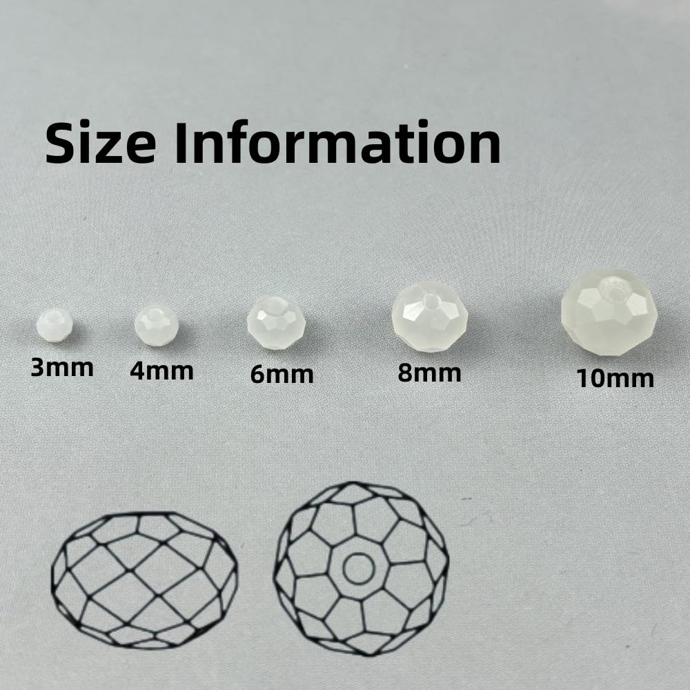 Pinhoollgo 60pcs 10mm Crystal Glass Beads Faceted Rondelle Glass Spacer Beads for Bracelets Necklace Pendants Earrings Key Chains Jewelry Making(White Jade)