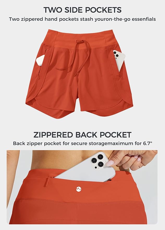 Willit Women's 7" Athletic Running Shorts Long Workout Hiking Shorts Quick Dry High Waisted Active Zipper Pocket(Small)