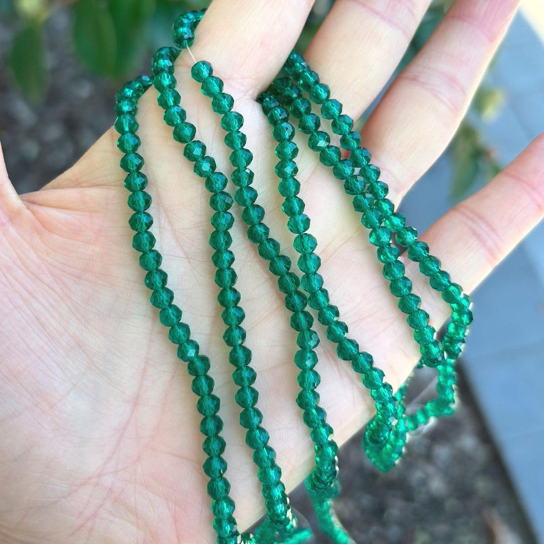 500pcs Czech Faceted Rondelle Crystal Glass Loose Beads 4mm Small Tiny Spacer Bulk Emerald Green for DIY Craft Jewelry Making CCR424