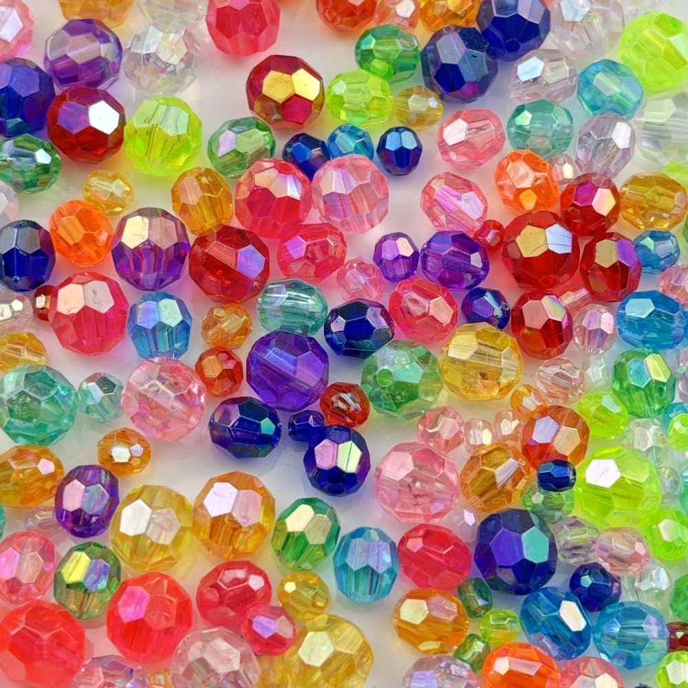 Pinhoollgo 1800pcs Acrylic Faceted Round Beads 4mm 6mm 8mm 10mm AB Colors Glossy Acrylic Round Spacer Beads with Hole for DIY Bracelet Necklace Jewelry Making Supplies Handmade Craft(Lake Blue AB)