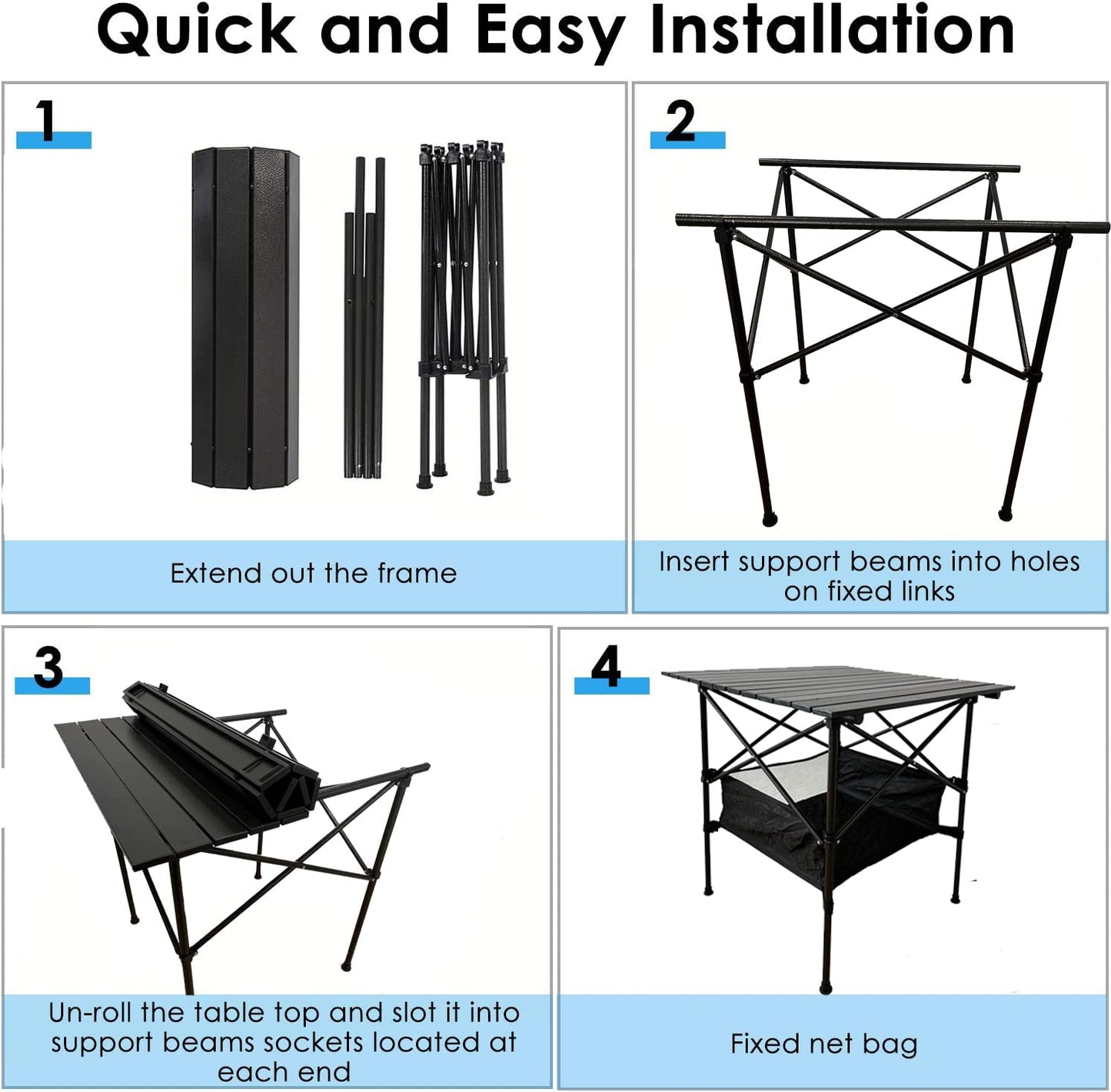 LEADALLWAY Folding Camping Table with Large Storage and Carrying Bags,28x28x28inchs