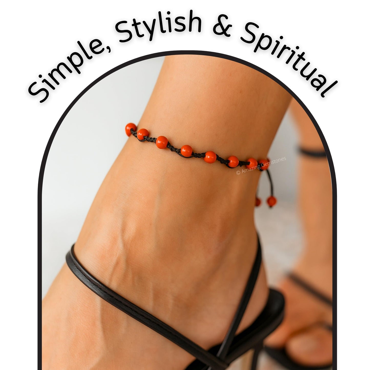 Amazing Gemstone Red Jasper Anklet Ankle Bracelets for Women - Waterproof Beaded Healing Crystal Anklets, Plus Size Chakra Gemstone Bead Anklet (Stretchy Adjustable - Hand Knotted)