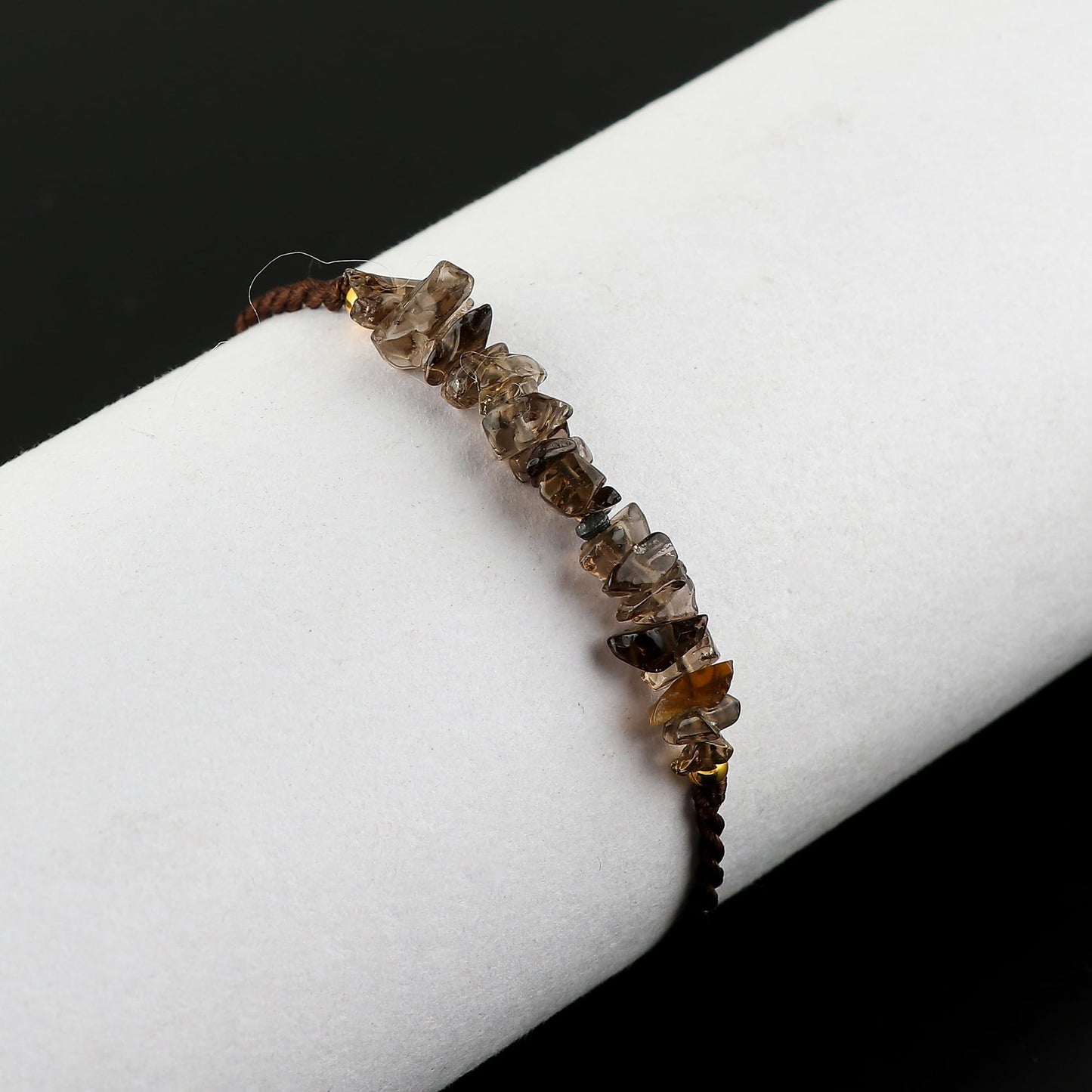 TGH Natural Smoky Quartz Chips Braided Bracelet Healing Birthday Gift for Her Resizable Hand Braid Rope Thread Protection Bracelet for Men Women Gemstone Jewelry Christmas Gift (Smoky Quartz)