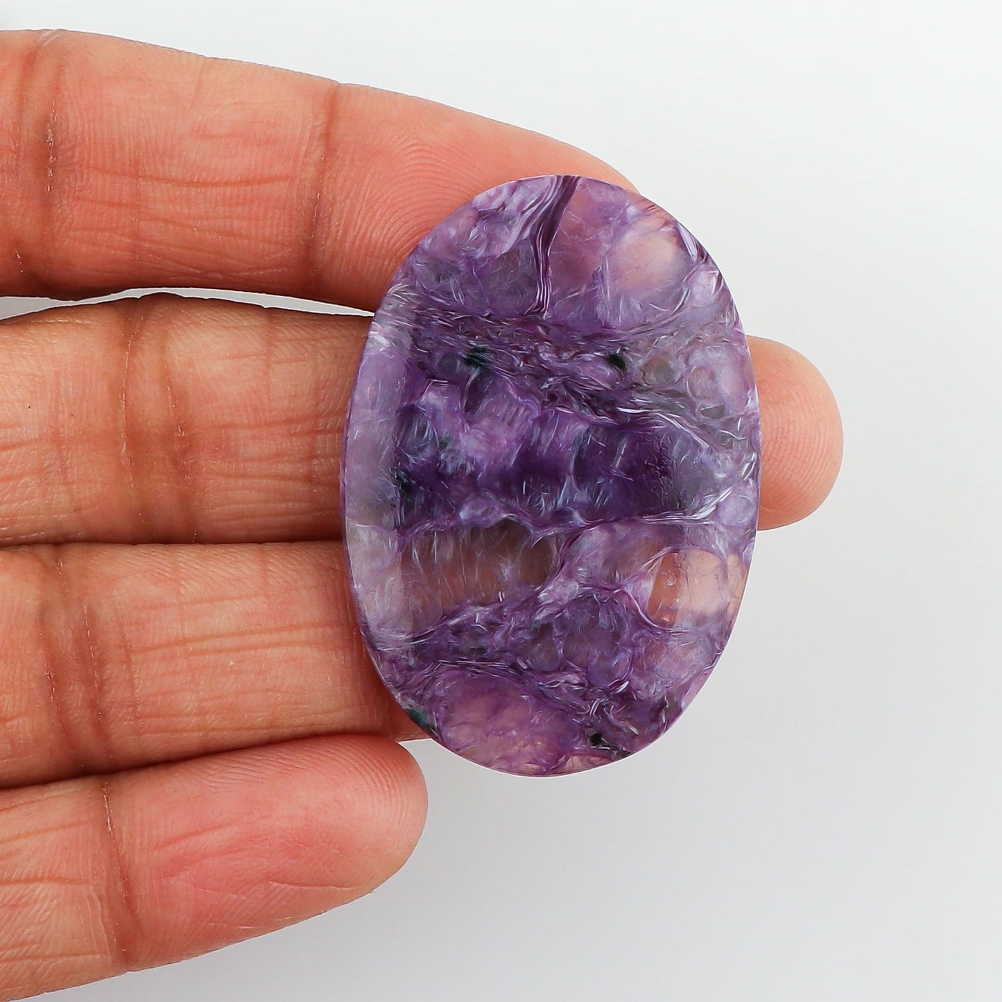 CRYSTALIS Wholesale Natural Charoite Oval Loose Gemstone Bulk Cabochons Jewelry Making Supply, Chakra Healing Polished Stones, Wire Wrapping, DIY, Gem Collection, 1pcs, 35mm+
