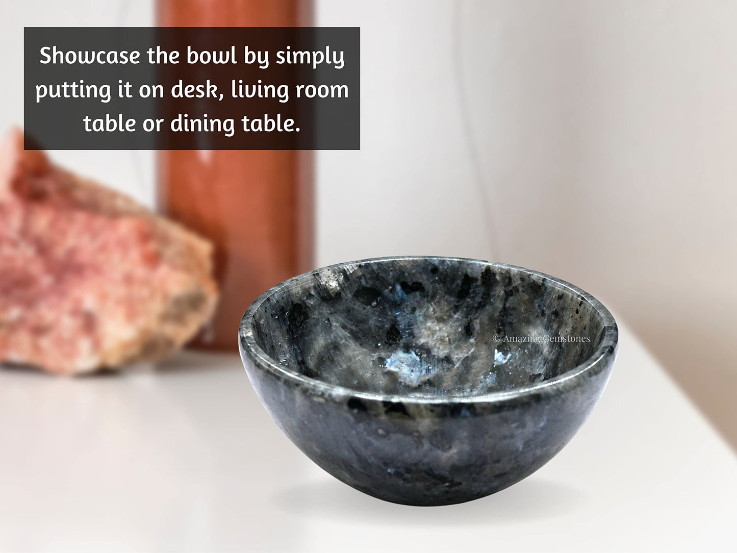 Larvikite Crystal Bowl - 2 Inch Decorative Bowls for Room and Home Decor - Gemstone Healing Crystals for Elegant Display, Positive Energy Balance and Gift