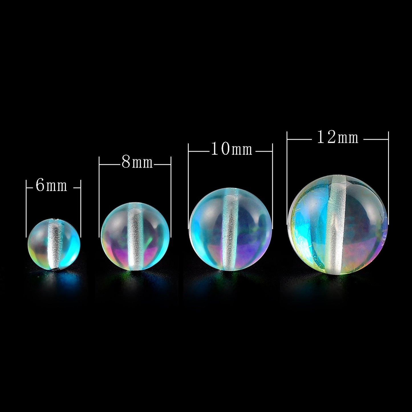 RUBYCA Round Moonstone Crystal Glass Beads Aura Iridescent for Jewelry Making (1 Strand, 8mm, Blue)