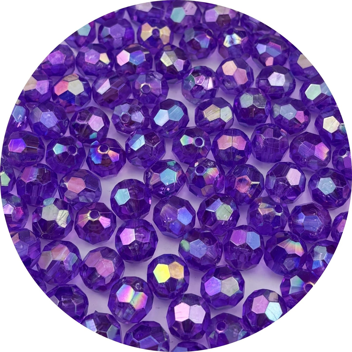 Pinhoollgo 200pcs 10mm Round Acrylic Faceted Beads Dark Purple AB for DIY Jewelry Making